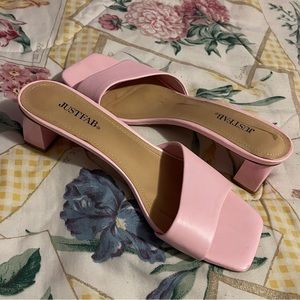 pink square kitten heels